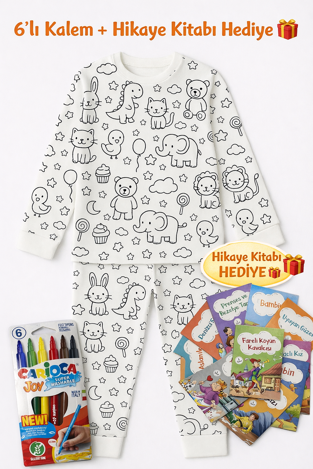 Pijarta | Boyanabilir Çocuk Pijaması (Hikâye Kitabı Dahil)